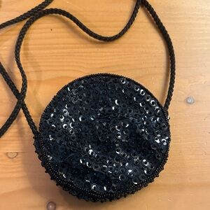 Black Sequin Round Crossbody Bag